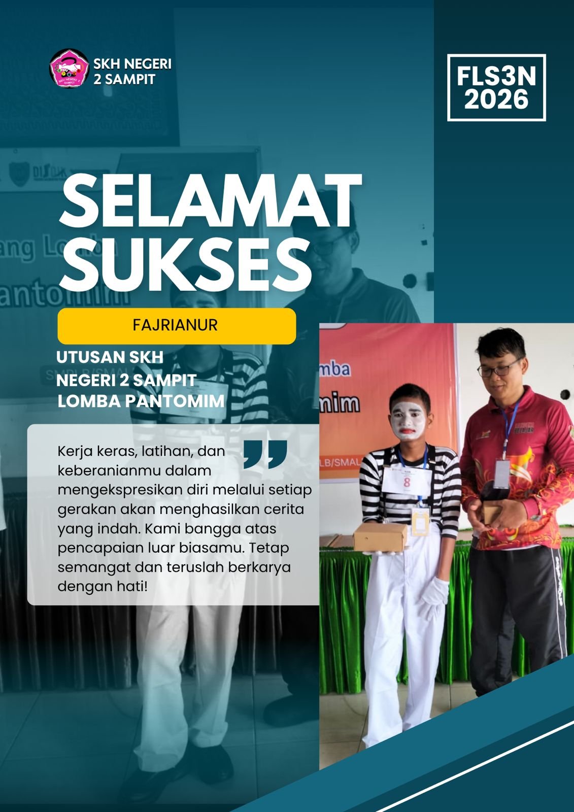 Fajrianur Wakili SKH Negeri 2 Sampit pada Lomba Pantomim FLS3N 2026